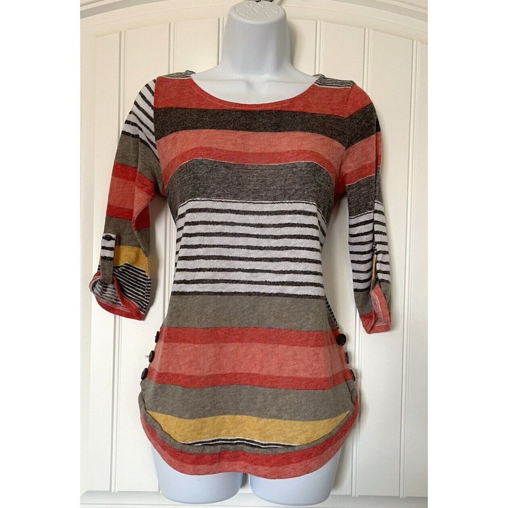 Flamingo Urban Womens Size Small Multicolored Stripe Top 3/4 Sleeve
